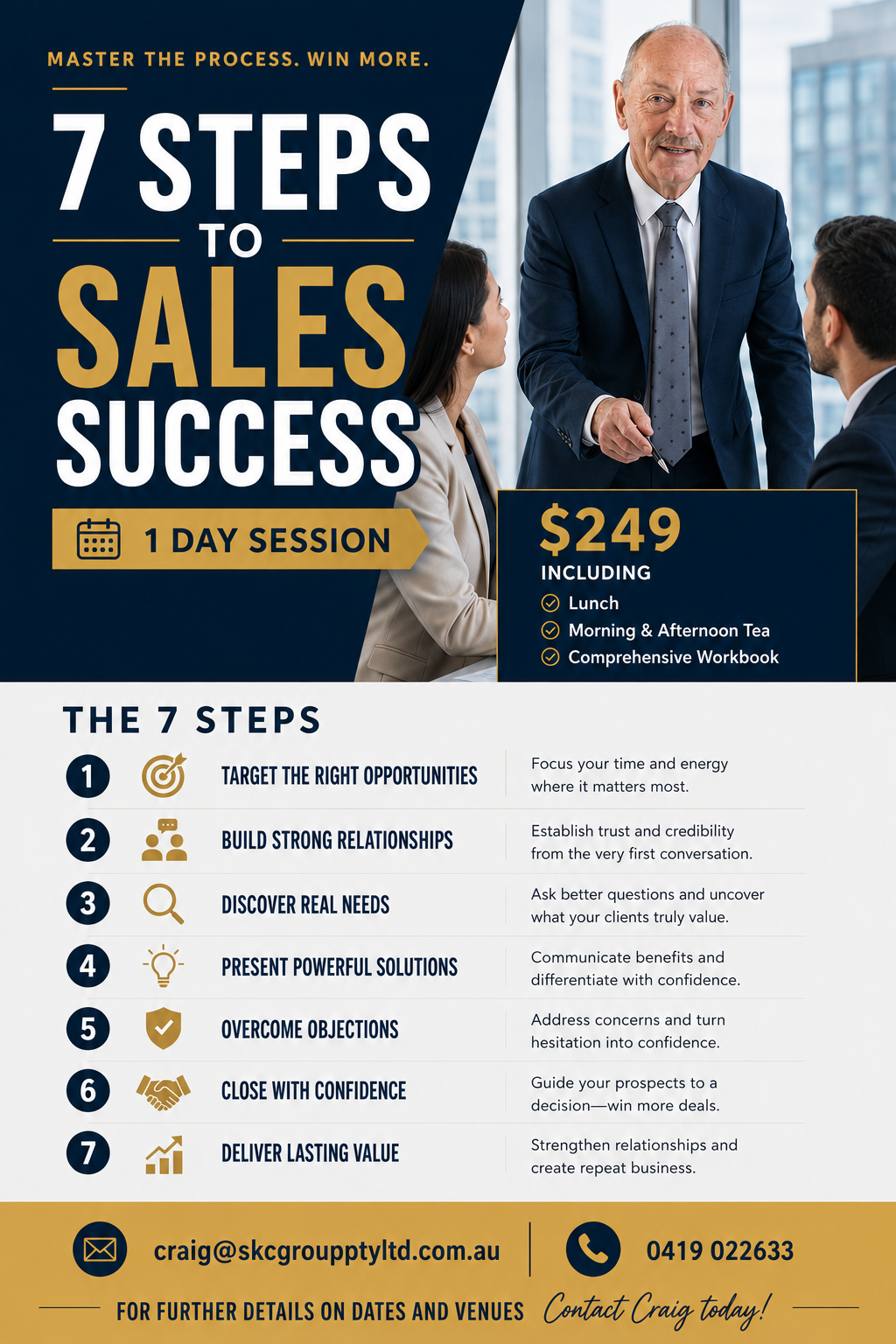 7 Steps to Sales Success training poster with workshop details