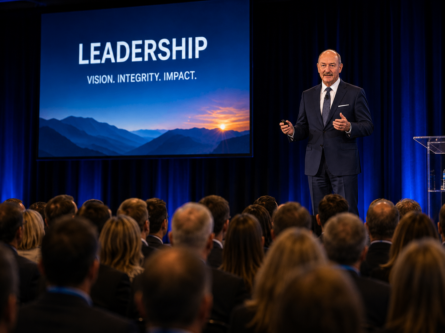 Craig Gibbs delivering a leadership keynote presentation on stage